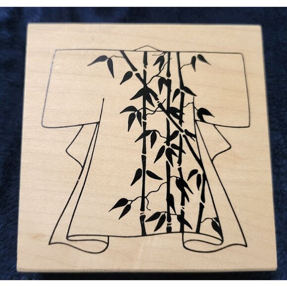 Kimono Asian Bamboo Rubber Stamp JudiKins 2295H Wood Mount Crafting 3.62 x 3.5 - Picture 1 of 16